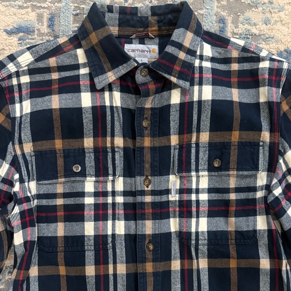 Carhartt Plaid Button-Up Shirt in Navy, Cream, Red & Brown